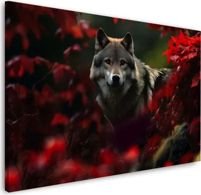 Produktbild von Wolf im Wald Wandbild Leinwandbild Kunstdruck XL Wanddeko: 120x80x2cm