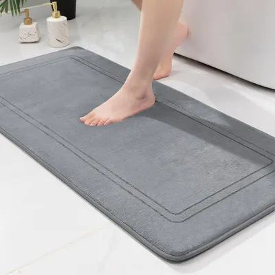 Image de Tapis de bain antidérapant, tapis de bain moelleux, tapis de bain absorbant, tapis de douche, tapis de sol pour salle de bain, gris, 60 x 120 cm