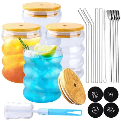 Immagine prodotto di Solidchoice - Set di 4 bicchieri da bevanda con coperchio e cannucce (350 ml)
