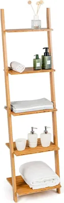 Produktbild von GOPLUS 5 Ebenen Leiterregal aus Bambus, Wandregal mit offenem Stauraum, Standregal zum Anlehnen, Bücherregal Eckregal für Wohnzimmer & Küche & Büro, 43 x 35 x 165 cm