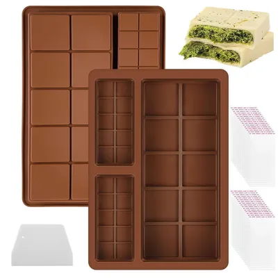 Produktbild von Schokoladenform Silikon Set mit 2 Formen, Spatel & 100 Taschen, Braun
