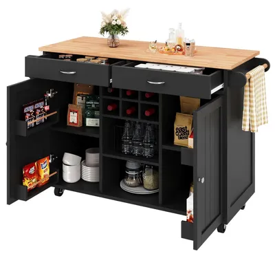 Produktbild von Kücheninsel mit Speicherraum 102x45x92cm Schwarz Holzmaserung