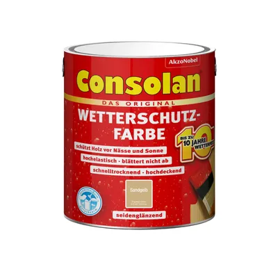 Produktbild von Consolan Wetterschutzfarbe, Deckender Holzschutz für Außen, Sandgelb, 2,5 l