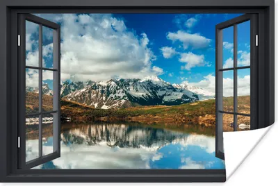 Produktbild von MuchoWow® Poster Aussicht - Berge - Wasser 90x60 cm - Schlafzimmer