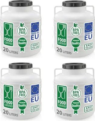 Produktbild von 4er Set Weithalsfass Sauerkrautfass Fasssilage Regen Fass Gepäcktonne Camping 20 Liter mit Deckel weiß