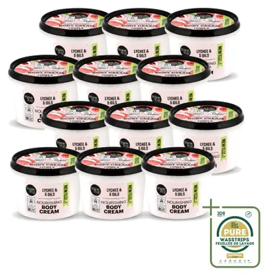 Image de 12 crèmes hydratantes pour le corps, bio, à l'élixir de litchi - Nourrissantes et hydratantes - 250 ml - Pack économique - 12 pièces