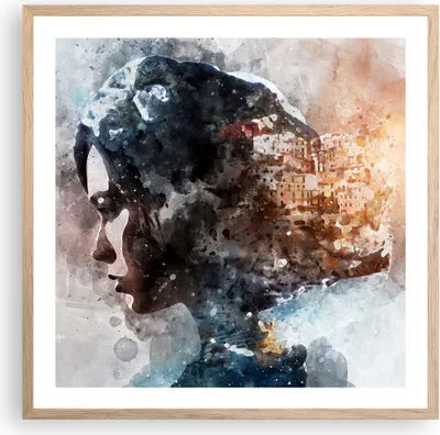 Produktbild von Gerahmtes Poster - Rahmen in heller Eiche - Frau Abstraktion - 60x60 cm - Wand Bild - Wanddeko - Wandbilder - Kunstposter - Wandposter - Bilderrahmen - Bilder - Kunstdruck - Wandbild - P2NAC60x60-3956