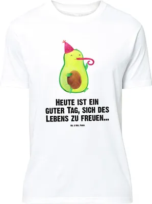 Produktbild von Mr. & Mrs. Panda Größe L T-Shirt Avocado Feier - Weiß - Geschenk, mit Spruch, Tshirt, Party, Tröte, Geburtstag, Gute Laune, Shirt