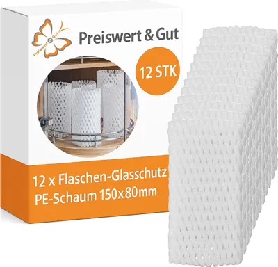 Produktbild von 12x Flaschenhülle, PE-Schaum, Packmaterial als Glas Schutz für Campinggläser, Umzug oder Camping Aufbewahrung, 150x80mm