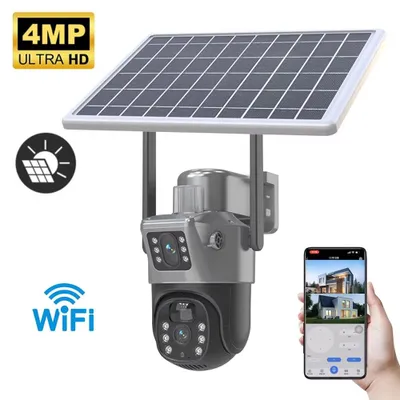 Image de Caméra de surveillance - Caméra PTZ d'extérieur - 4 MP - WiFi - Double objectif - Double écran - Panneau solaire - Détecteur de mouvement PIR
