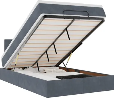Image de vidaXL Ottoman-lit avec matelas & LED gris foncé 120x200 cm velours