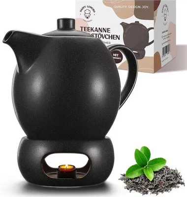 Produktbild von Famanu Teekanne mit Stövchen Set - Keramik - 1,2 l - Schwarz