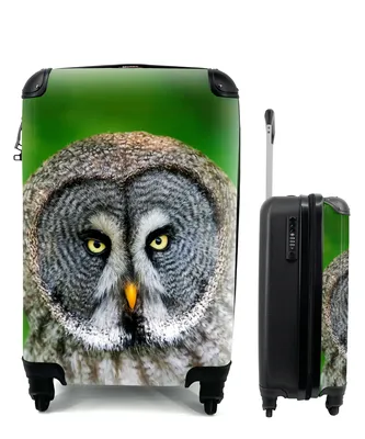 Produktbild von MuchoWow® Koffer Handgepäck Trolley Rollkoffer Kleine Reisekoffer mit 4 Rollen - Vogel - Eule - Tiere - Braun - Porträt - Cabin Size < 55x40x23 cm & 55x40x20 cm - Fotokoffer - Kabinenkoffer - Boardgepäck - Reise-Box - Reisekoffer - Reisegepäck - Koffer mit Bild - Trolley für Kinder