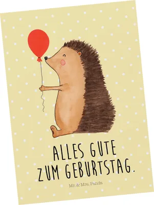 Produktbild von Mr. & Mrs. Panda Postkarte Igel Luftballon - Gelb Pastell - Geschenk, Fotokarte, Herzlichen Glückwunsch, Grußkarte, Geburtstag, Ansichtskarten, Happy Birthday, Postkarten