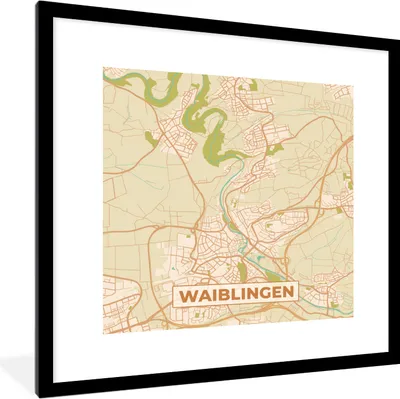 Produktbild von MuchoWow® Gerahmtes Poster Waiblingen - Karte - Vintage - Stadtplan 40x40 cm - Poster mit Schwarzem Bilderrahmen Wandposter Rahmen Foto Bilder - Poster - Plakat im Rahmen