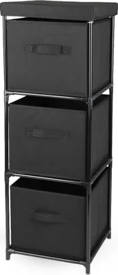 Produktbild von 2.03 Regal mit 3 Schubladen - ca. 31 x 31 x 82 cm - Standregal mit Boxen in schwarz (3 Ebenen)
