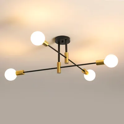 Produktbild von Comely Deckenlampe 4 Flammig E27 Retro Stil Schwarz Gold Metall Deckenleuchte Industrial Design für Wohnzimmer Esszimmer Schlafzimmer Loft Wohnzimmerbeleuchtung