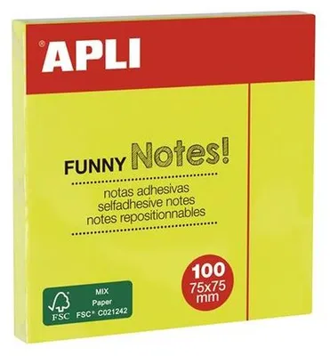 Image de APLI 11897 APLI Haftnotizen "FUNNY Notes!", 75 x 75 mm, neongelb