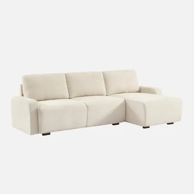 Produktbild von sweeek - 3-Sitzer Ecksofa Recamiere rechts mit Stoffbezug - Antikweiß