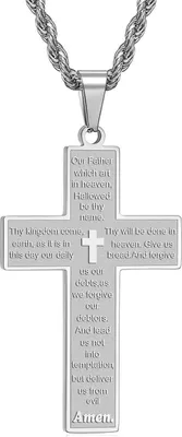 Produktbild von Herren Kreuzkette Edelstahl Bibel Vers Schmuck 50-70cm Silber Gold Schwarz