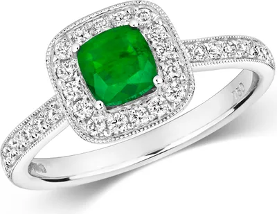 Produktbild von Raffinierter 18 Karat (750) Weißgold Cluster Damen - Diamant Ring Brillant-Schliff 0.32 Karat HI - SI mit Smaragd, 51 (16.2); TRS15005RSL