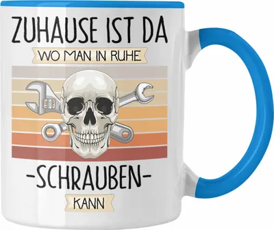 Produktbild von Trendation - KFZ Mechaniker Tasse Geschenk Geschenkidee Lustiger Spruch Zuhause Ist Da Wo Man In Ruhe Schrauben Kann (Blau)