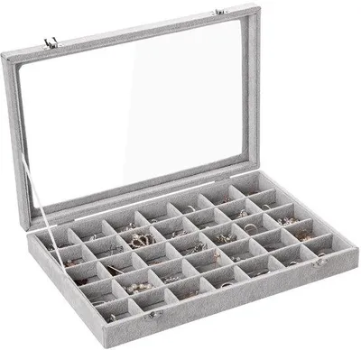 Produktbild von Famanu Schmuckschatulle mit 35 Fächern und transparentem Deckel - 35 x 22 cm