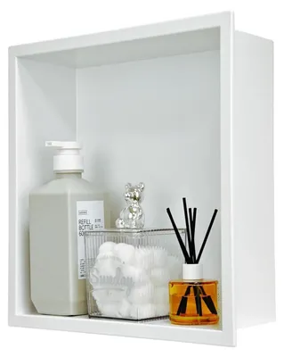 Zdjęcie produktu dla Półka ścienna ze stali nierdzewnej, matowa, biała, o wymiarach 30x30x10 cm, idealna do łazienki, kuchni i salonu