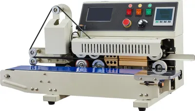 Image de Machine à sceller les sacs en continu, largeur de scellage de 6 à 12 mm, machine à sceller horizontale avec impression à l'encre, température et vitesse réglables, machine à sceller à chaud commerciale pour sacs en plastique de 0,03 à 0,8 mm