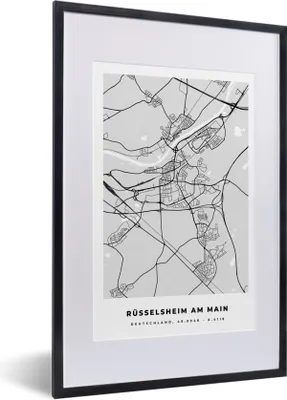 Produktbild von MuchoWow® Gerahmtes Poster Deutschland - Rüsselsheim Am Main - Karte - Stadtplan - Wegbeschreibung 40x60 cm - Poster mit Schwarzem Bilderrahmen Wandposter Rahmen Foto Bilder - Poster in Rahmen