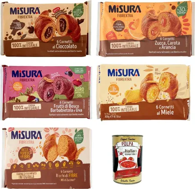 Produktbild von Testpaket Misura Cornetti Fibraextra Classici Croissants Vollkorn 5 Stück + Italian Gourmet polpa 400g