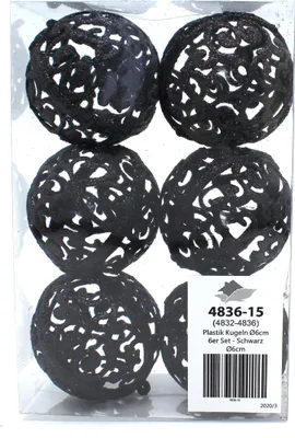 Produktbild von Weihnachts-Kugel 6cm glitzer 1 Set - 6 Kugeln schwarz