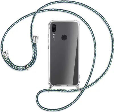 Produktbild von Handykette Backcover-Schutzhülle mit Band (Metall silberfarben) für Xiaomi Redmi Note 7 (Pro) - grün/blau/weiß