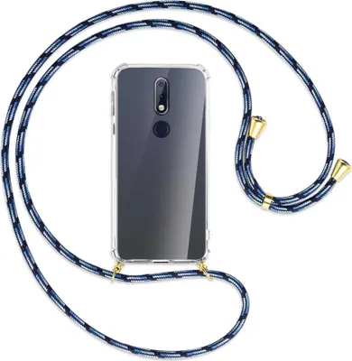 Produktbild von Handykette Backcover-Schutzhülle mit Band (Metall goldfarben) für Nokia 7.1 - Blautöne