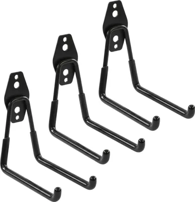 Immagine prodotto di Set di 3 ganci da parete BOTLE, ganci per attrezzi, per utensili elettrici, "dritti" 13 cm, stabili con rivestimento in PVC, per garage, officina, capanno, ganci per attrezzi sportivi, ganci doppi, portata fino a 30 kg