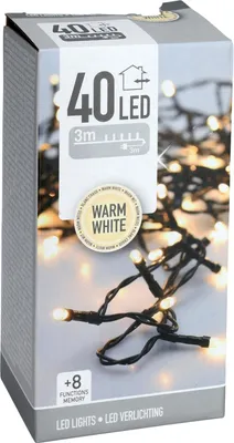 Produktbild von LED-Lichterkette, 40 LEDs, warmweiß, 230 V, grün, Innen/Außen, 6 m, Timer