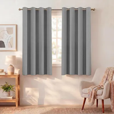 Image de Rideaux occultants pour l'intérieur - 2 pièces - Isolants thermiquement - Avec œillets - Idéaux pour la chambre à coucher et le salon - Gris