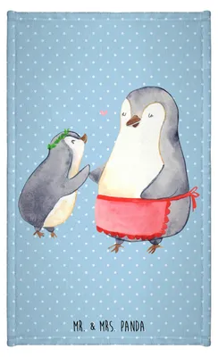 Produktbild von Mr. & Mrs. Panda Handtuch Pinguin mit Kind - Blau Pastell - Geschenk, Mama, Muttertag, Vorbild, Gästetuch, Gästehandtuch 30x50, Familie, Lieblingsmensch, badezimmer