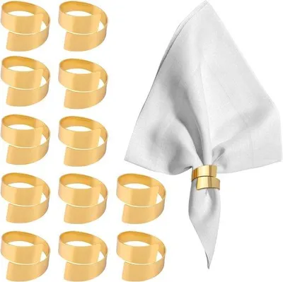 Obrázok produktu pre 12 kusov Zlaté krúžky na obrúsky - Elegantné kovové držiaky na obrúsky na svadby - Veľkonočné a jarné dekorácie na stôl - Moderné krúžky na obrúsky na večierky a bankety