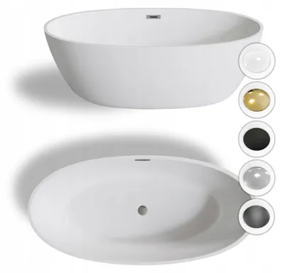 Produktbild von Freistehende Badewanne Reykjavik CORCIANO 174 x 100 cm Weiß Acryl Oval Stopfen