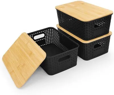 Immagine prodotto di Contenitore impilabile in plastica nero 25x18x10 cm, impilabile, per cucina, cassetti, contenitori