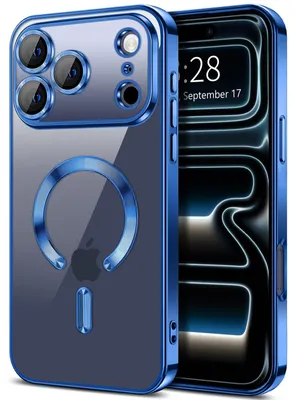 Produktbild von Weiche Klar Hülle für iPhone 17 Pro Max, Kameraschutz, Kompatibel mit MagSafe, Elektroplattiert TPU Handyhülle Blau