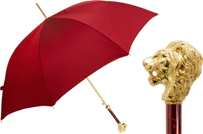 Productafbeelding van Luxe rode paraplu met een gouden leeuwenhandvat – Handgemaakt in Italië, een exclusief cadeau