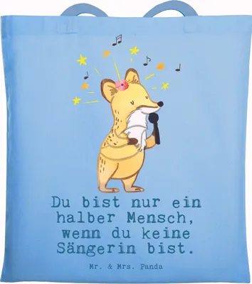 Produktbild von Mr. & Mrs. Panda Tote Bag Sängerin Herz - Sky Blue - Geschenk, Jutebeutel, Schultasche, Tragetasche, Laptoptasche, Uni Tasche