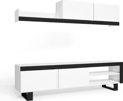 Produktbild von TV-Schränke IDEM – Möbel-Set – Wandeinheit – TV-Lowboard – Esszimmer, Wohnzimmer, Farbe Weiß/Schwarz – 200x40x180 cm