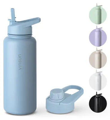 Produktbild von Trinkflasche Edelstahl 1L Thermoflasche Sport Gym Flasche isoliert blau Vinsun