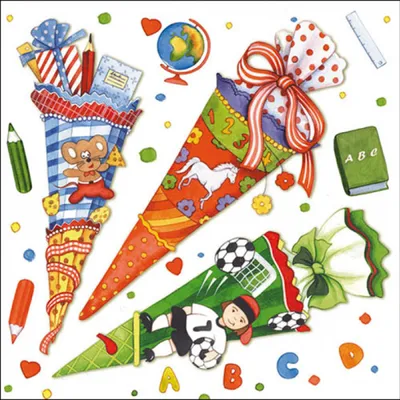 Produktbild von RP 20 Servietten Schulanfang - Schultüten und Geschenke 33x33cm