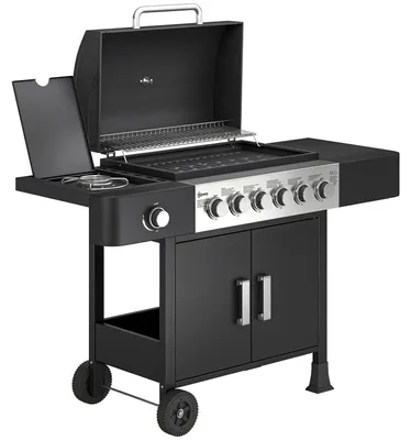 Produktbild von Gasgrill 17,8 kW 6+1 Brenner mit Seitenbrenner | Farbe: Schwarz | Abmessungen: 135x51x101 cm