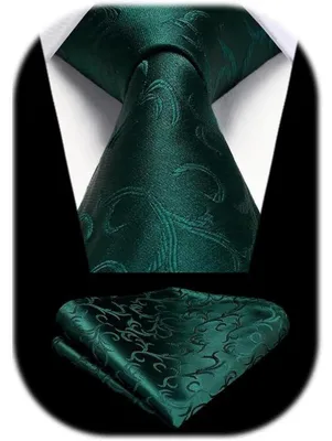Image de Ensemble cravate et mouchoir de poche à motif Paisley, couleur vert foncé (N)