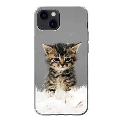 Produktbild von MuchoWow® Handyhülle Schutzhülle Hülle für iPhone 13 mini Katze - Kätzchen - Federn Silikon Softcase Handy Hülle - Softcase